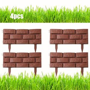 TEMU 4pcs 벽돌 울타리 경계, 플라스틱 삽입 가능, 플라스틱 스플리싱 정원 울타리, 돌 벽돌 효과 잔디 가장자리, 정원, 마당 및 파티오를 위한 아름다운 장식
