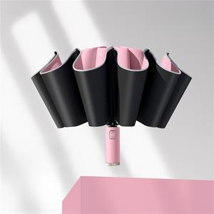 TEMU 자동 반전 접이식 우산 - 방풍 컴팩트 여행용 우산, 10개의 리브, 가벼운 미니 휴대용 디자인, 자외선 차단 및 모든 날씨 사용 가능 - 세련된 블랙 & 핑크 스타일 - 발렌타인데이, 부활절, 성 패트릭의 날을 위한 완벽한 선물, 모던 우산, 야외용 우산