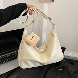 TEMU 귀여운 패던던트가 있는 대용량 간단한 토트백, 고급 레트로 크로스바디 백, 패션 커뮤터 토트백, 3가지 색상(블랙/화이트/다크 브라운)으로 제공, 여성용 핸드백|크로스백|토트백|여행용크로스백