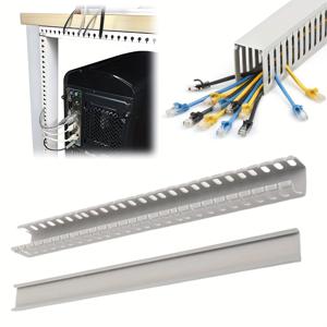 TEMU 1개 회색 PVC 케이블 관리 레이스웨이 커버 포함 – TV, 컴퓨터 전원 코드용 책상 아래 배선 통로 – 깨끗한 작업 공간 정리용 내구성 있는 플라스틱 와이어 트레이, 코드 정리기, 기능적 디자인, 안전 뚜껑 기능, 고온 저항