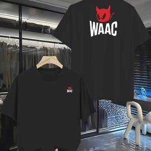 TEMU 남성 WAAC 그래픽 티셔츠 - 회색 캐주얼 크루 넥, 통기성 폴리에스터 니트, 경량 및 편안함, 로고 디자인, 야외 활동에 완벽, 올시즌 의류 | 그래픽 티 | 편안한 핏