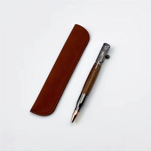 TEMU 1pc 볼펜 + 1pc 가죽 케이스, 고급 크리 에이티브 트리거 오버 더 펜실 코 로즈우드 펜 홀더 금속 재질. 남녀 공용 펜 비즈니스 사무실 용품 및 액세서리, 학생 축제 선물