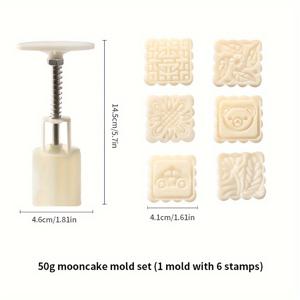TEMU 1세트 DIY 월병 몰드 키트 - 정사각형 꽃 & 동물 모양, 사용하기 쉬운 핸드 프레스로 장식용 페이스트리 & 쿠키 만들기, 중추절 및 베이킹 애호가에게 완벽 - 튼튼한 플라스틱 주방 가제트, 케이크 장식 용품