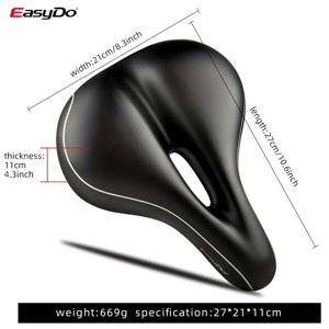 TEMU Easydo 컴포트 자전거 시트 쿠션 - 두꺼운, 넓고 방수 기능이 있는 산악 및 투어링 자전거용, 블랙