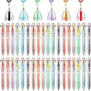 TEMU 6in 1 다색 볼펜 대량 0.5mm 6색 리트랙터블 볼펜 팩 컬러풀 잉크 펜 용품 파티 선물 무지개 펜 사무용 선물 카니발 보상