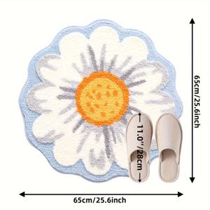 TEMU 데이지 꽃 모양 욕실 러그, 미끄럼 방지 TPR 바닥, 부드러운 니트 원단 폴리에스터 욕실 매트, 뛰어난 흡수성 및 기계 세척 가능, 가정 장식용 - 1개, 푹신한 플러시 겨울 장식 장식