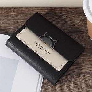 TEMU 고양이 금속 장식이 있는 스타일리시 여성용 컴팩트 접이식 지갑 – 다용도 카드 슬롯, 신분증 창, 동전 주머니가 있는 레드, 핑크, 블랙 소형 지갑