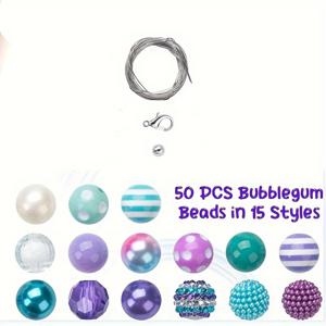 TEMU 50개 20mm 인어 컬러풀 버블 비즈 혼합 세트, 스페이서 및 연장 체인 포함 - DIY 주얼리 만들기 키트, 펜, 팔찌, 목걸이 및 공예 비딩에 적합