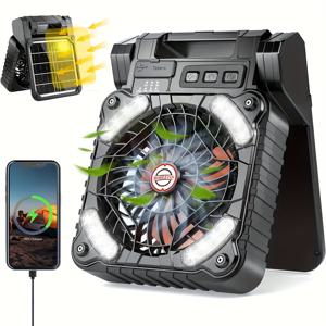 TEMU 태양열 캠핑 팬 LED 조명 - USB 충전식, 높은 속도 휴대용 팬 야외 모험, 다기능, 내구성 ABS 소재, 다듬은 마감, 내장 배터리|캠핑선풍기