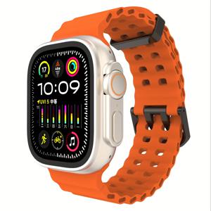 TEMU Apple Watch Ultra/Series 1-9용 통기성 실리콘 스포츠 시계 밴드, 오렌지색 듀얼 버클 클로저 및 조절 가능한 스트랩, Apple Watch 액세서리