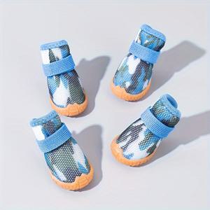 TEMU 전년 내내 통기성이 뛰어난 미끄럼 방지 테디 미니어처 강아지 부츠, 귀여운 발자국과 꽃 무늬가 있는 포메라니안, 비숑, 요키, 시트즈 부츠, 강아지 부츠 디자인, 미끄럼 방지 애완 동물 신발