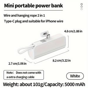 TEMU 5000mAh 초소형 파워뱅크 귀여운 배터리 팩, 전원 디스플레이 휴대용 충전기, 삼성 샤오미 아이폰6/7/8/10/11미니/13/14프로맥스+/XS/XR/프로 맥스/프로 호환 멀티 기능 케이블 내장 라인 타입 클라이너 포함|보조배터리|보조배터리20000