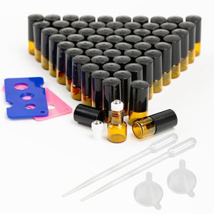 TEMU 60개입 2ml 호박색 유리 롤러 병 블랙 캡 포함 - 에센셜 오일 및 향수 디스펜서, 무향료, 손세척 전용