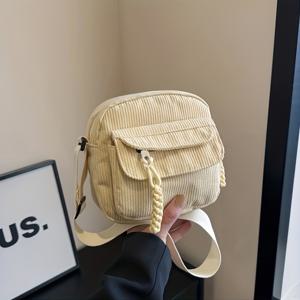 TEMU 시크한 미니 코듀로이 여성용 크로스바디 백 - 조절 가능한 스트랩, 지퍼 클로저, 단색, 캐주얼 하라주쿠 스타일 - 연갈색, 흰색, 녹색, 검정색 - 일상 출퇴근 및 학교에 완벽, 소형 크로스바디 백