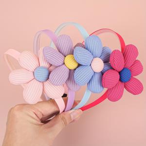 TEMU 여자아이용 생동감 넘치는 카툰 꽃 머리띠 4개 세트 - 컬러풀 & 꽃무늬 디자인, 탄력 있는 폴리에스터 헤어 액세서리, 일상·여행·사진 촬영용 혼합 색상 (베이지, 노랑, 흰색, 분홍, 파랑, 보라)