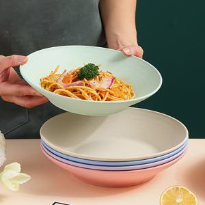 TEMU 5개, 대형 라운드 플라스틱 저녁 접시 - 사이드 누들 디자인, 누들, 스테이크, 샐러드, 생선 및 과일에 적합 - 내구성과 세련된 가정용 식기 또는 레스토랑 식기