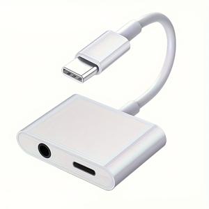 TEMU USB C에서 USB C+3.5mm로 변환하는 오디오 어댑터 하나의 포트가 두 개의 포트로 변함, 삼성 및 아이폰에 적합
