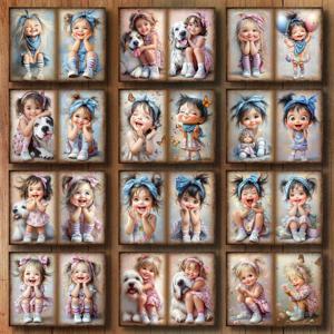 TEMU 귀여운 소녀와 개 사진 콜라주 디자인의 12장 스크랩북 용지 - 환상적인 파스텔 색상, 빈티지 스타일 고품질 종이로 저널링, 예술 쓰레기 서예, DIY 스크랩북 및 카드 만들기, 카드 만드는 필수품 | 장난꾸러기 미학 | 콜라주 재료, 스크랩북 용품