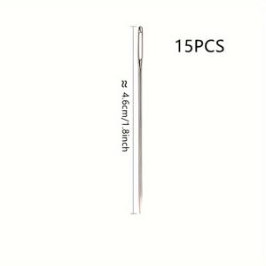 TEMU 15pcs 스테인레스 스틸 대형 눈썹 바늘 세트 - 크로스 스티치, 가죽, 리본 자수, 두꺼운 실, 공예 필수품에 이상적입니다 | 스테인레스 스틸 바늘 | 내구성 있는 공예 도구, 자수 용품