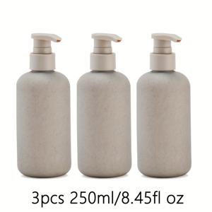 TEMU 1 세트 3pcs 250ml/8.45oz 여행용 병 세트, 생분해성 밀잎 병, 샴푸 프레스 에멀전 병, 여행용 빈 플라스틱 병, 샤워 젤 샴푸 컨디셔너 리필 가능, 가족용 패키지