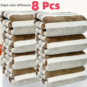 TEMU 8pcs 퀵 드라이, 초소프트 폴리에스터 블렌드 욕실 타월 - 생동감 있는 줄무늬 디자인, 13.7x29.5 인치, 스파, 살롱, 욕실 및 주방에 완벽 - 손세탁만, 살롱 타월 | 생동감 있는 줄무늬 타월 | 폴리에스터 블렌드 타월, 세탁용품|샤워커튼
