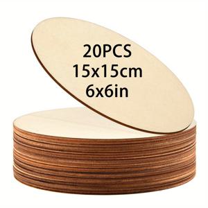 TEMU 20개, 15x15cm / 6x6인치 라운드 목재 조각, DIY 목판, 수공예 및 장식용, 문 표지 라벨, 홈 데코, 친구와 가족을 위한 선물, 레이저 컷팅, 우드 버닝, 건축 모델, 스테인링