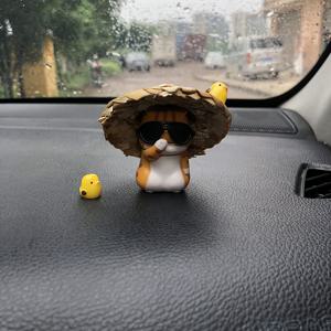 TEMU 2개/4개/5개 귀여운 오렌지 고양이 피규어 자동차 장식, 안경과 짚모자 장식품