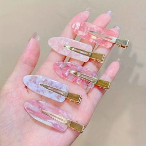 TEMU 5pcs 핑크 아세틸 헤어 클립 세트 - 여성용 무시그, 내구성 있는 덕빌 클립 - 달콤한 뱅스 및 비행하는 비행을 위한 이상적인 액세서리 - 골든 톤 핀리스가 있는 다재다능한 헤어 액세서리