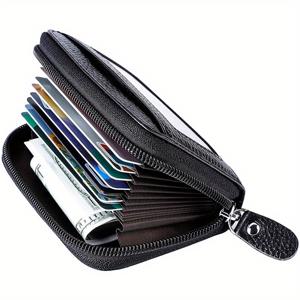 TEMU RFID 지퍼 지갑이 달린 정품 가죽 신용 카드 지갑, 남성용 작은 지퍼 지갑