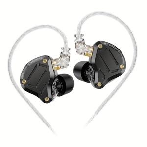 TEMU KZ ZS10 PRO 2 이어버드 헤드폰, 스테인리스 스틸 페이스플레이트가 장착된 인-이어 모니터, 4BA+1DD 듀얼 드라이버, 분리 가능한 2핀 케이블, 비방수 플라스틱 구조, 푸시 버튼 컨트롤, 통화 기능, 3.5mm 잭, 이어 쿠션 포함, 휴대폰용, 마이크 기능이 있는 성인용 반개방형 이어폰
