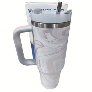 TEMU 42oz 스테인리스 스틸 보온 보냉 물병 뚜껑 & 빨대 포함 – 파스텔 대리석 디자인, 흰색 패턴, 연한 파랑 & 핑크 손잡이 – 캠핑, 하이킹, 여행용 휴대성 및 내구성 – 완벽한 선물 아이디어, 캠핑 액세서리|트래블보틀