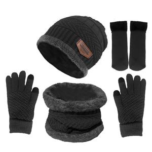 TEMU 4pcs 세트 남성 겨울 모자 스카프 장갑 양말 세트 따뜻한 여성 비니 모자 목 따뜻한 미끄럼 방지 장갑