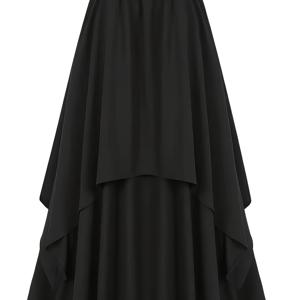 TEMU 여성용 미드나이트 스커트, 폴리에스테르, 스칼로핑 엣지, 올 시즌 패션, 미드나이트 스커트, 미드나이트 스커트, 올 시즌 스커트|댄스복