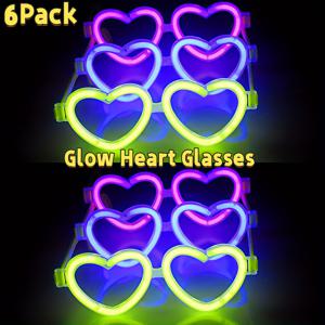 TEMU 6pcs NICEGLOW Glow Heart Glasses - 네온 퍼플 & 그린, 할로윈, 크리스마스, 결혼식, 생일 및 더 많은 것들을 위한 어둠 속에서 빛나는 파티 액세서리, 알루미늄 포일 가방에 개별 포장, 파티 선물 용품 | 어둠 속에서 빛나는 장식 | 플라스틱 구조, 파티 장식