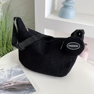 TEMU 1pc 단색 캔버스 크로스바디 백 슬링 백 및 이어폰 포치 포함, 대용량, 부드럽고 트렌디한, 언라이너, 지퍼 클로저, 쉬운 관리 - 어머니 담뱃지 스타일