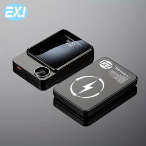 TEMU EXJ 10000mAh 자석식 무선 보조배터리, 22.5W 고속 충전 휴대용 충전기 (USB-C 및 Type-C 포트), LED 디스플레이, 아이폰 16/15/14/13/12 시리즈 호환, 컴팩트 디자인|보조배터리|C타입충전기|보조배터리20000
