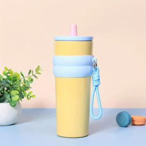 TEMU 710ml 스테인리스 스틸 보온 보냉 텀블러 스트로우 포함 - 누수 방지, PVC 무함유, 차량 및 야외 사용에 적합, 물 텀블러 보온|텀블러