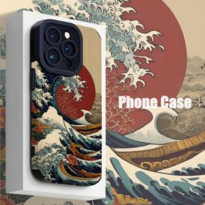 TEMU 아이폰 16 프로 맥스 케이스에 적합한 TPU 패턴을 위한 빈티지 손그림 웨이브 일러스트레이션, 아이폰 15 프로 맥스/14/16 플러스/15/13 프로/12/11/7/8 플러스/X/Xr/Xs 맥스와 호환 가능, 충격 방지 인공 가죽을 특징으로 하는 미학적으로 아름다운 보호