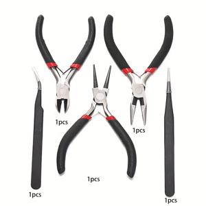 TEMU 5개 세트 주얼리 만들기 플라이어 및 핀셋 세트 - 핑크 & 블랙 핸들이 있는 다용도 DIY 공예 도구, 라운드 노즈, 니들 노즈 플라이어 & 핀셋 포함, 초보자 및 전문가용, 내구성 있는 철 합금 구조, 초보자 전문가 사용|인체공학적 디자인|편안한 그립 핸들, 주얼리 만들기 도구
