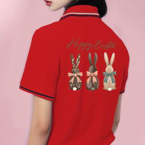 TEMU 여성용 캐주얼 셔츠 - 삼 마리 토끼 & 해피 이스터 프린트, 다크 그린 칼라 여름 상의, 피트니스 트레이닝 및 축제 디자인, 비투명 원단