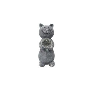 TEMU 태양광 발전 고양이 조각상과 LED 라이트 볼 - 매력적인 회색 고양이 정원 장식, 고양이 애호가, 엄마 및 할머니를 위한 완벽한 선물, 태양 전지 포함, 야외 사용을 위해 수제 제작된 레진 공예품, 기발한 선물 | 장식용 나이트 라이트 | 동물 정원 빛, 고양이 입체