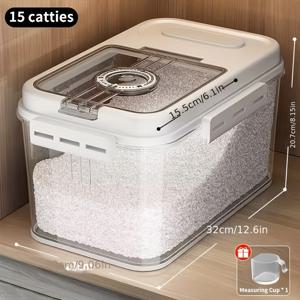 TEMU 1pc 대용량 밀폐식 식품 보관용기, 측정 컵 포함 - 재사용 가능한 정사각형 시리얼 디스펜서, 자기 밀봉 뚜껑, 주방, 곡물, 애완동물 식품용 - 손세척만, 플라스틱, 다목적 사용|트라이탄밀폐용기