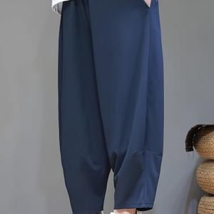 TEMU 남성용 경량 캐주얼 루즈핏 미드캐프 바지, 드로스트링 허리 - 사계절 통기성 원단, 기계 세탁 가능 단색 트라우저, 편안한 착용감, 디자인 오픈더터 스타일|냉장고바지|남자바지|바지