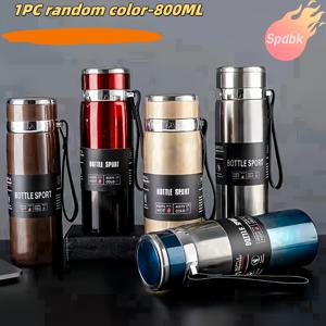 TEMU 800ml/1000ml (27oz/33.81oz) 316 스테인리스 진공 보온 물병, 휴대용 스트랩 포함, 24시간 온도 유지, 누수 방지 야외용 보온 보냉 병, 체육관, 하이킹, 캠핑, 여행용