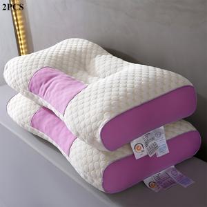 TEMU 2pcs 에르고노믹 3D 스파 마사지 베개 커플용 - 목 지원, 습기 방지 폴리에스터 원단, 부드럽고 가벼움, 세탁 가능 충전, 모든 계절에 적합, 커플용 수면 보조 | 현대적인 베개 디자인 | 습기 방지 원단|목베개