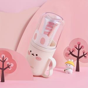 TEMU 무취 여행용 칫솔 상자와 구강청결제 컵 세트 - 휴대용 플라스틱 치약 컵, 귀여운 토끼 디자인, 욕실용 구강청결제 컵, 기내 공간 절약형 위생 솔루션, 비즈니스 여행 및 휴가에 적합