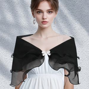 TEMU 여성을 위한 우아한 블랙 레이스 오프숄더 케이프 스웨일 1개 - 투명한 여름 해변 및 신혼부부 의류, 폴리에스테르, 손세탁 가능, 결혼식, 파티, 캐주얼한 외출에 완벽
