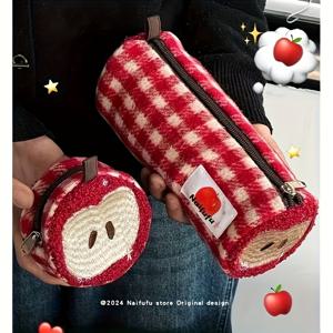 TEMU 2pcs 귀여운 원숭이 및 사과 디자인 연필 가방 - 대용량 학생 정리 가방, 고품질 나일론, 손세탁 가능, 화장품 및 이어폰 보관에 이상적, 캐주얼 스타일, 정리 가방|즐거운 액세서리|내구성 있는 지퍼 클로저, 연필 가방