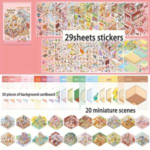 TEMU 20장의 미니 3D PET 스티커북 - 귀여운 동물 캐릭터가 있는 기발한 , 주방 및 서점 생활 장면, DIY 인사말 카드, 스크랩북 & 저널 장식용, 창의적인 프로젝트를 위한 2.5D 팝업 아트 공예, 컬러풀 일러스트레이션 | 재미있는 디자인|카드스티커