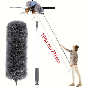TEMU 접이식 전기세포 마이크로화이버 먼지떨이와 구부릴 수 있는 머리 - 10.8인치 확장형 천장 선풍기 및 거미줄 청소용, 전기가 필요 없는 홈 클리닝 (침실, 주방, 욕실) 텔레스코픽 핸들 | 내구성 있는 금속 손잡이, 청소용 먼지털이